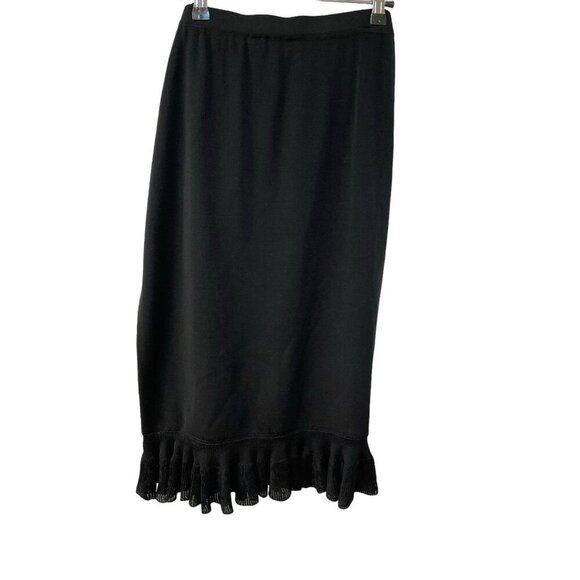 NEW Ming Wang Midi Pencil Skirt Ruffle Flounce Hem Acrylic Knit Black Womens M - Picture 8 of 11